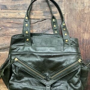 Botkier Dark Green Leather Tote with Gold Accents